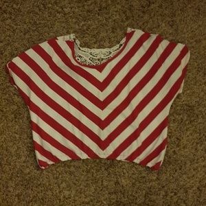 Girls pink and white cropped striped w/ lace back